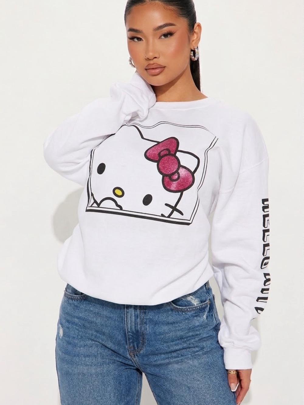 Hello Kitty White Sweatshirt with Pink Glitter Bow